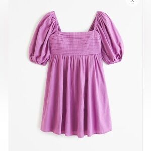 Abercrombie and Fitch puff sleeve linen midi dress in fuschia